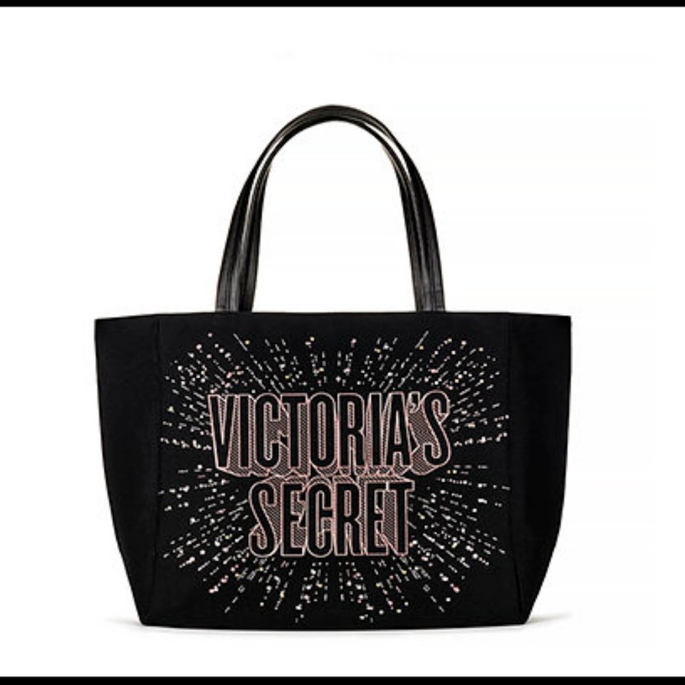 Victoria`s Secret Celestial Star Black Tote Shoulder Large Bag New